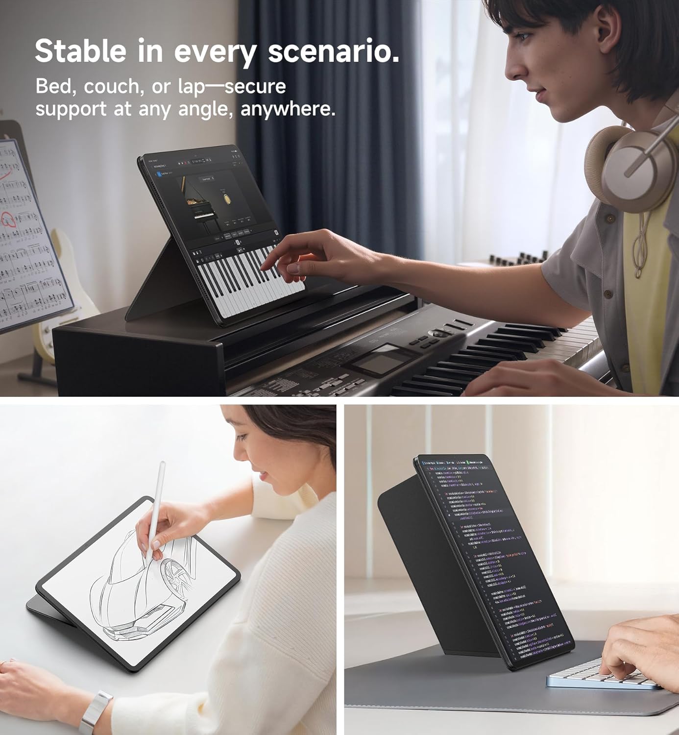 Black 13 SURITCH for iPad Stand Holder for iPad Pro 13-inch (M4) 2024, Slim Adjustable Tablet Stand, Lightweight Portable, Support Portrait & Landscape, Magnetic Tablet Holder for iPad Pro 13 (M4)-Black